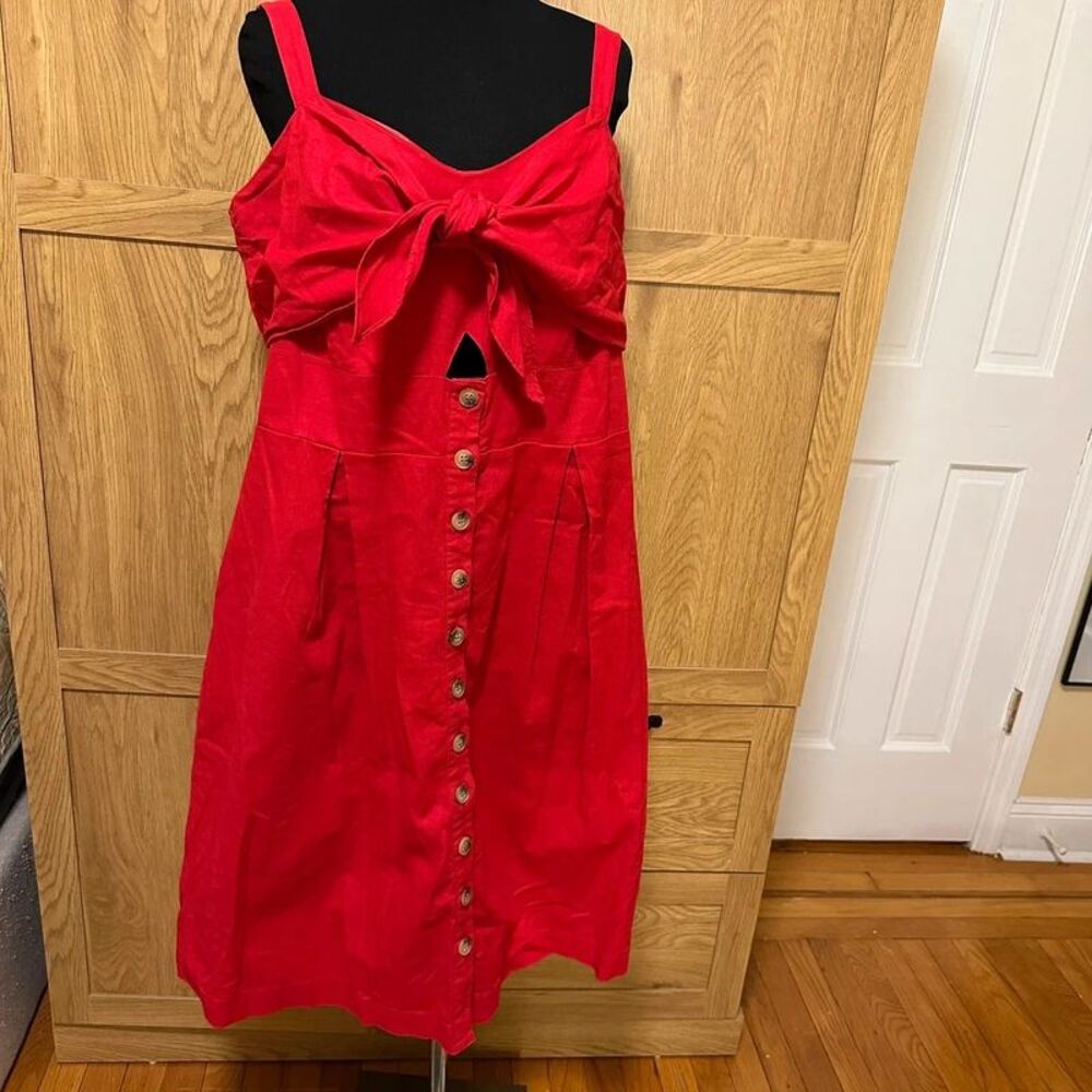 City Chic Retro V-Neck Cotton Bow Midi a-line Dress Sundress Pockets plus 16